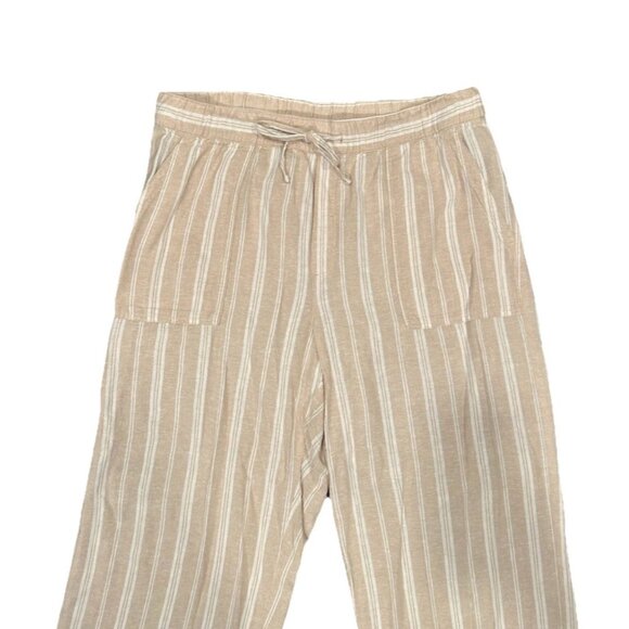 Gap Wide Leg Linen Blend Pants Women's Size Large Khaki Stripe Coastal Paper Bag - Picture 4 of 11